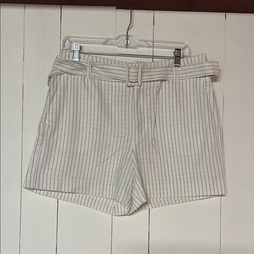 Banana Republic High Waist Pinstripe Shorts - Cream and Gray